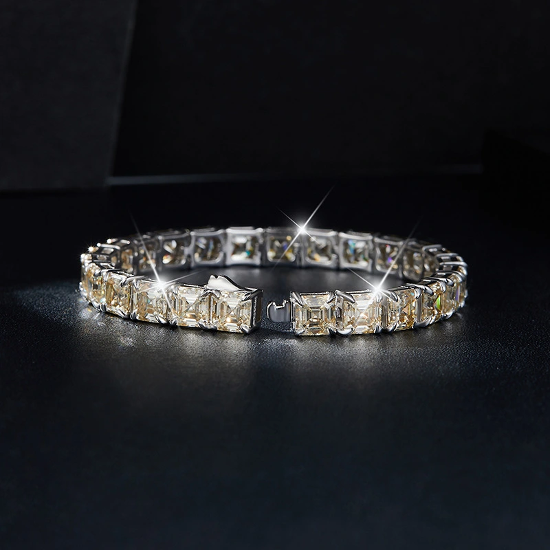 5.5MM CHAMPAGNE PRINCESS CUT MOISSANITE DIAMOND TENNIS BRACELET STERLING SILVER
