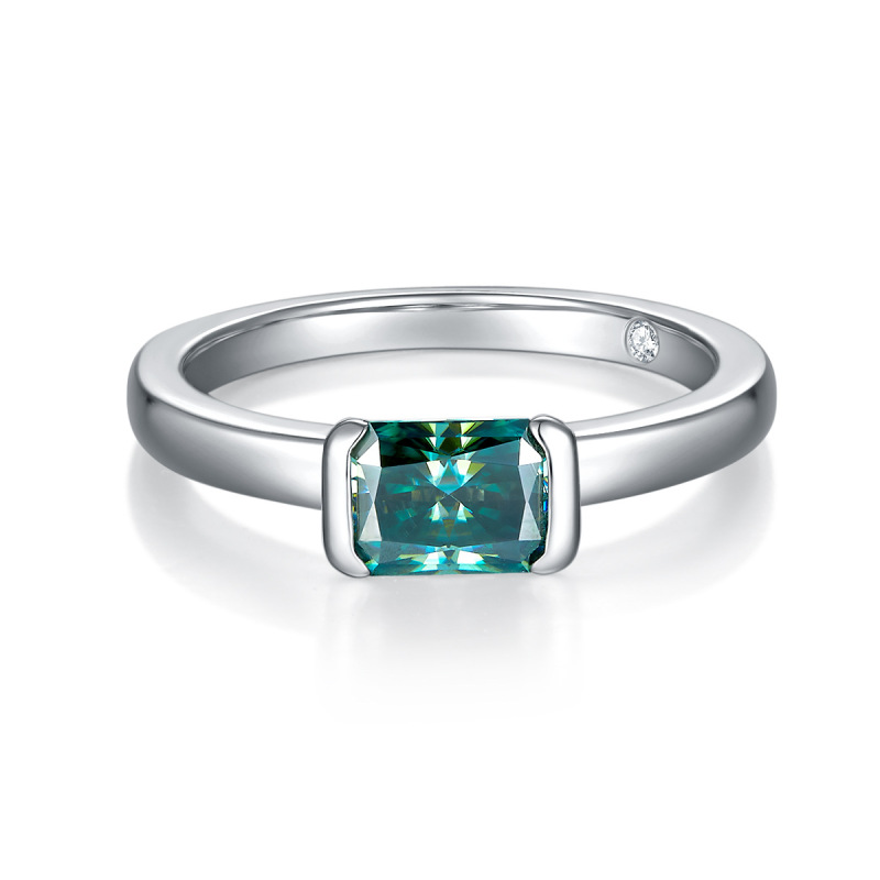 Minimalist Green Radiant Moissanite Diamond Ring in Sterling Silver