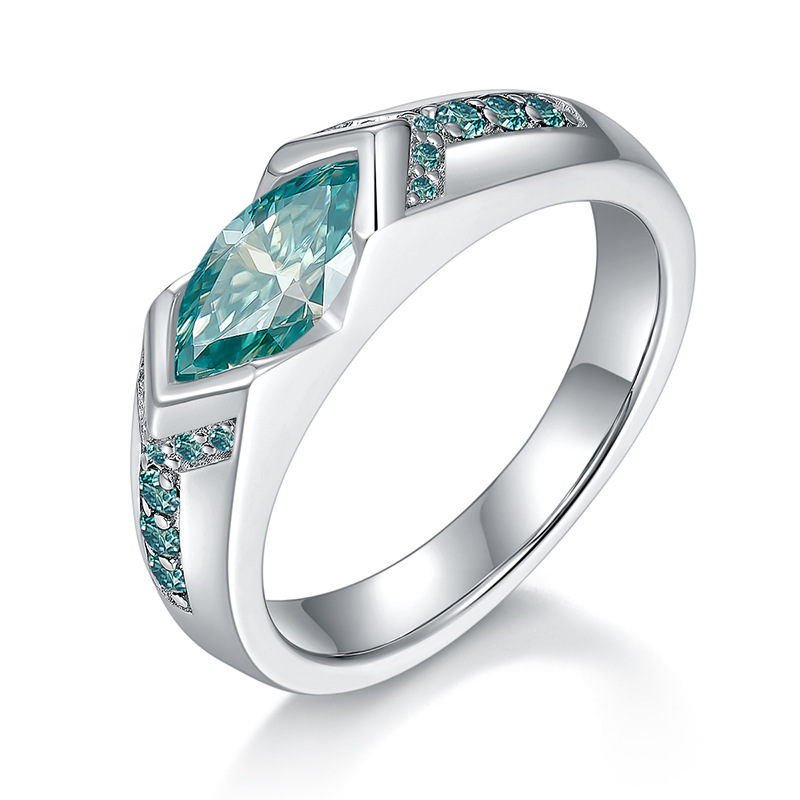 Luxurious Sterling Silver Blue-green Marquise Moissanite Engagement Ring