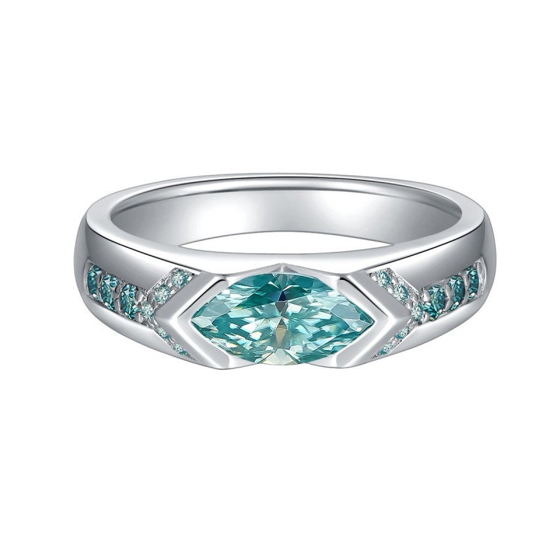 Luxurious Sterling Silver Blue-green Marquise Moissanite Engagement Ring