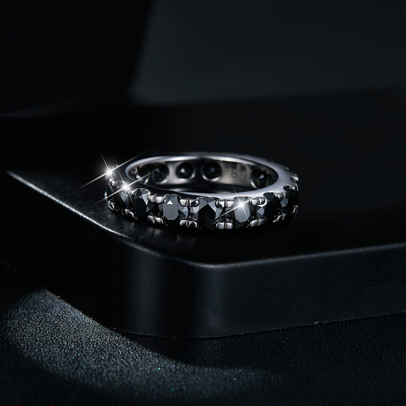 Luxurious Sterling Silver Black Moissanite Diamond Engagement Ring