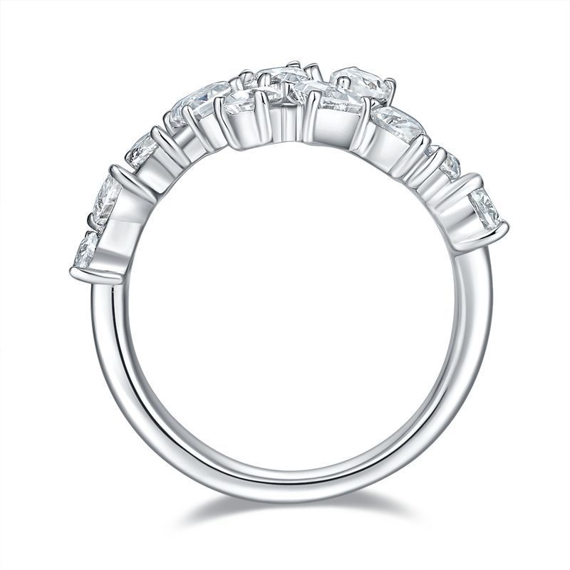 Asymmetric Sterling Silver Moissanite Diamond Wedding Band Ring