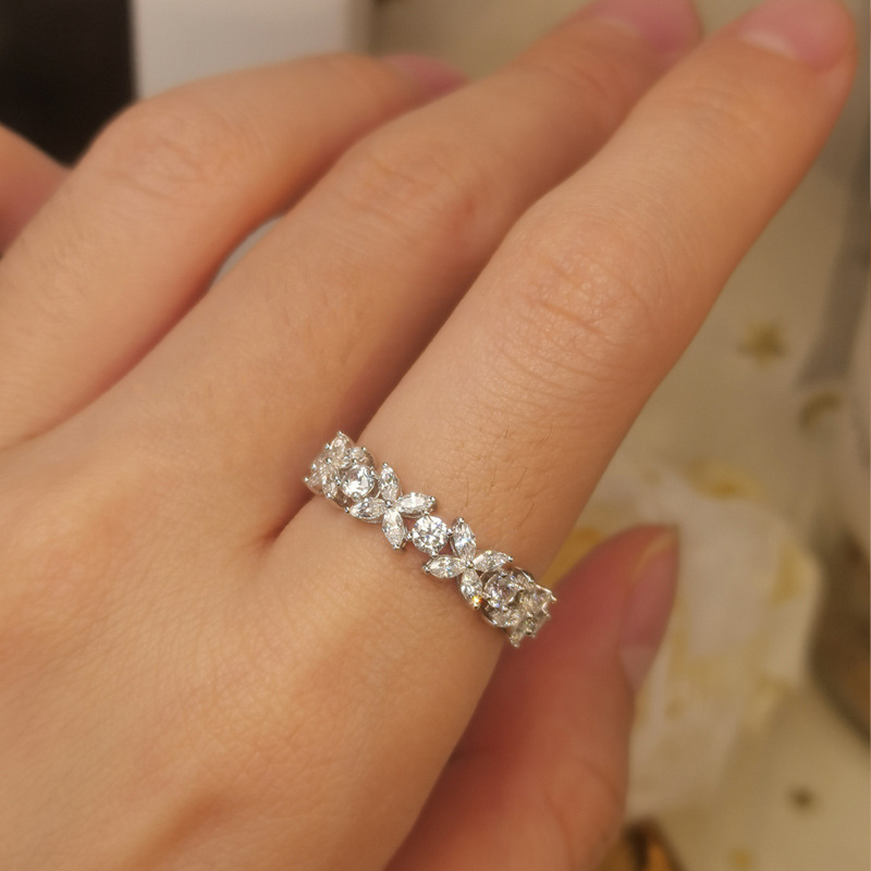 Elegant Sterling Silver Moissanite Diamond Wedding Band Ring