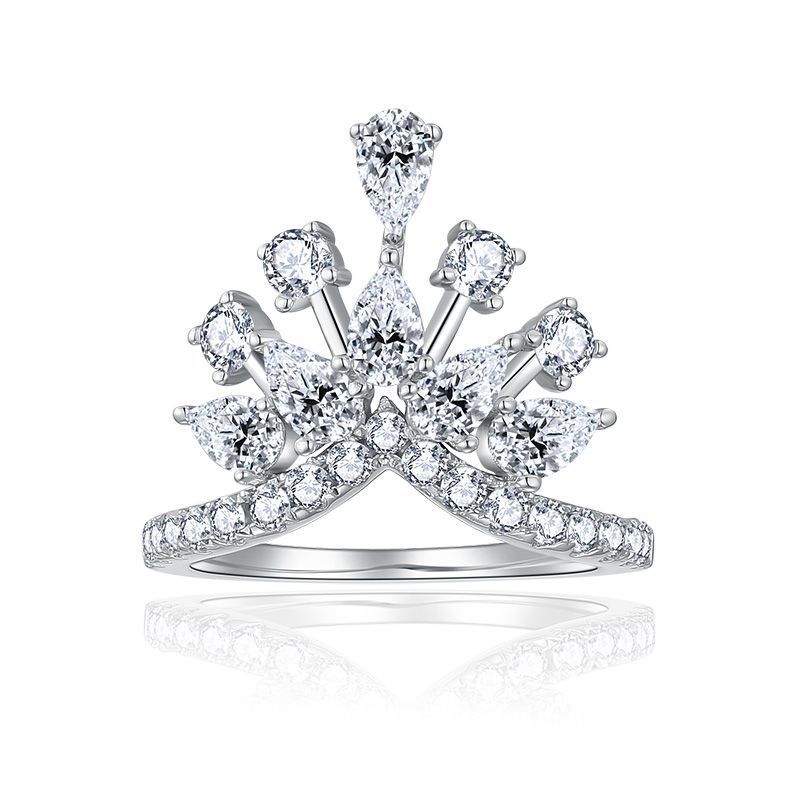 Luxurious Sterling Silver Crown Moissanite Diamond Engagement Ring