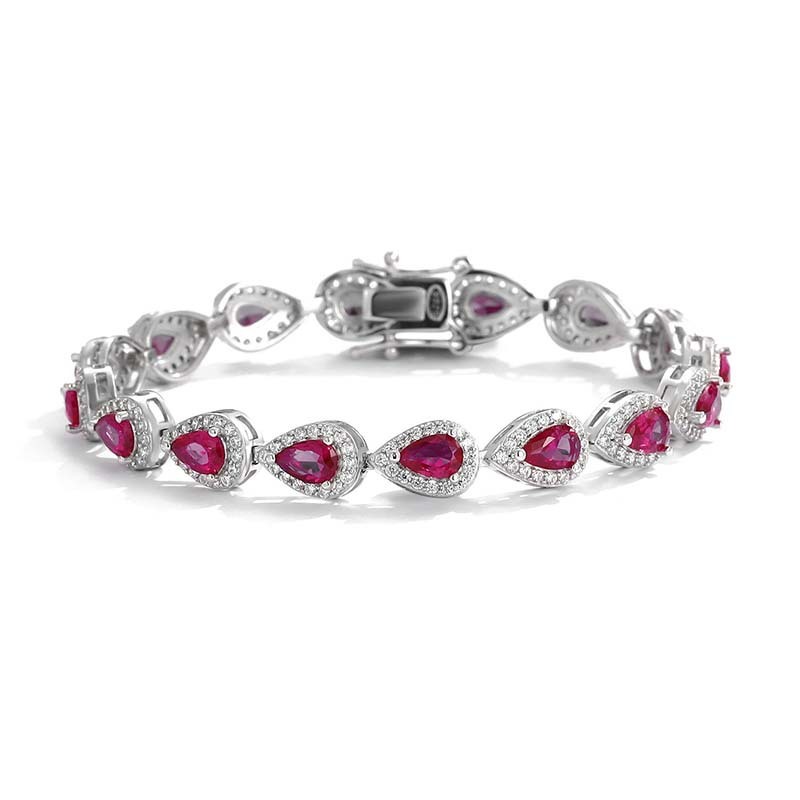 Exquisite Sterling Silver Pear Shape Ruby Bracelet