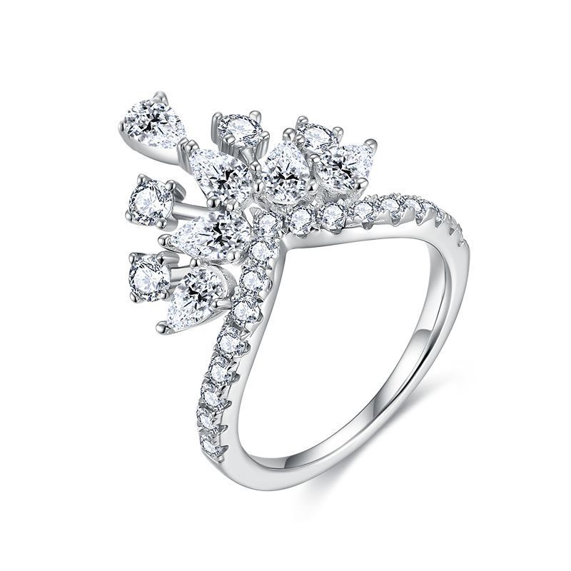 Luxurious Sterling Silver Crown Moissanite Diamond Engagement Ring