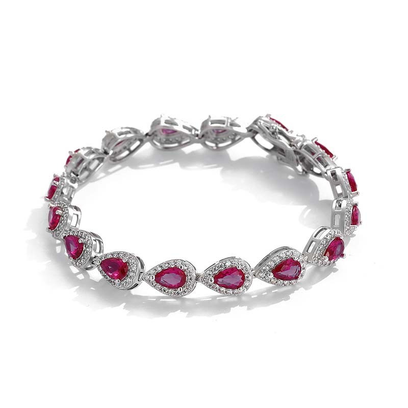 Exquisite Sterling Silver Pear Shape Ruby Bracelet