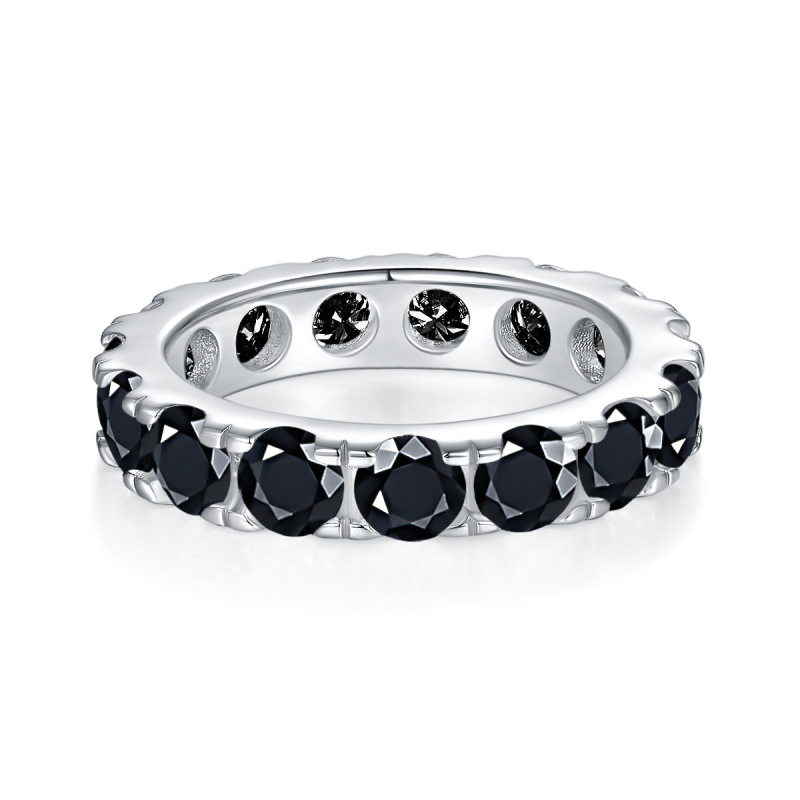 Luxurious Sterling Silver Black Moissanite Diamond Engagement Ring