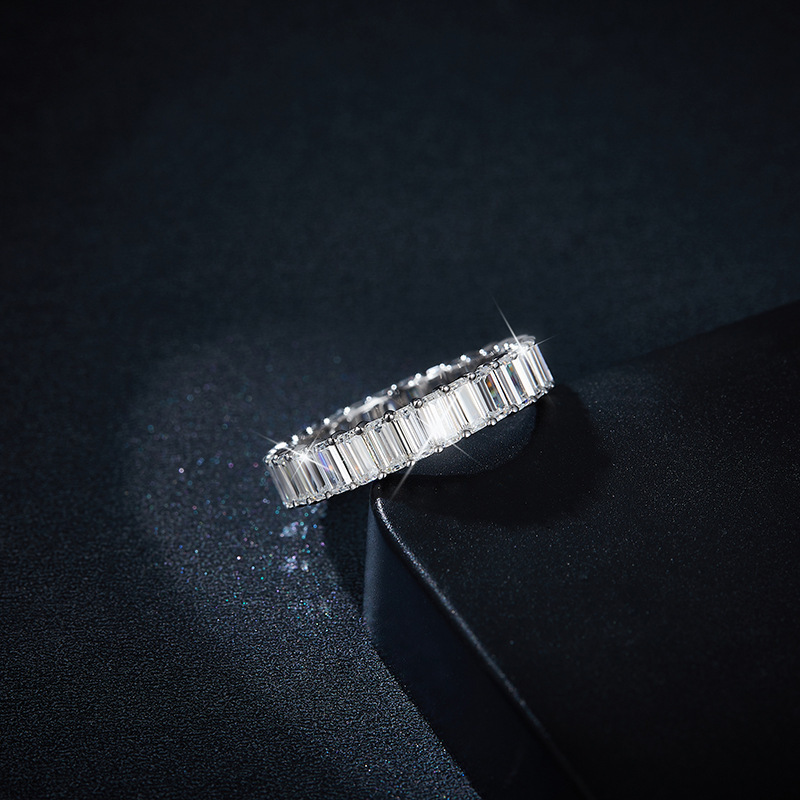 Rectangular Sterling Silver Moissanite Diamond Wedding Band Ring