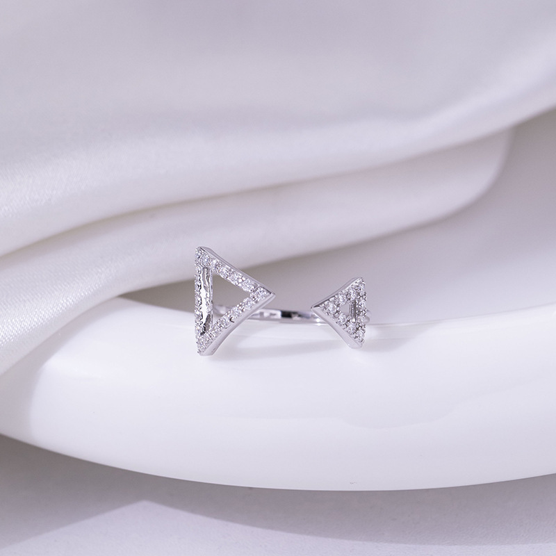 Asymmetrical Triangular Sterling Silver Moissanite Diamond Wedding Band Ring