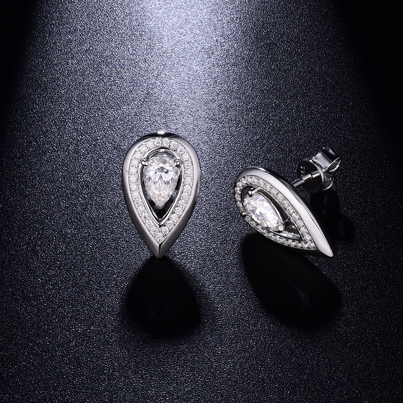 Fiery Teardrop Cut Moissanite Diamond Sterling Silver Stud Earrings