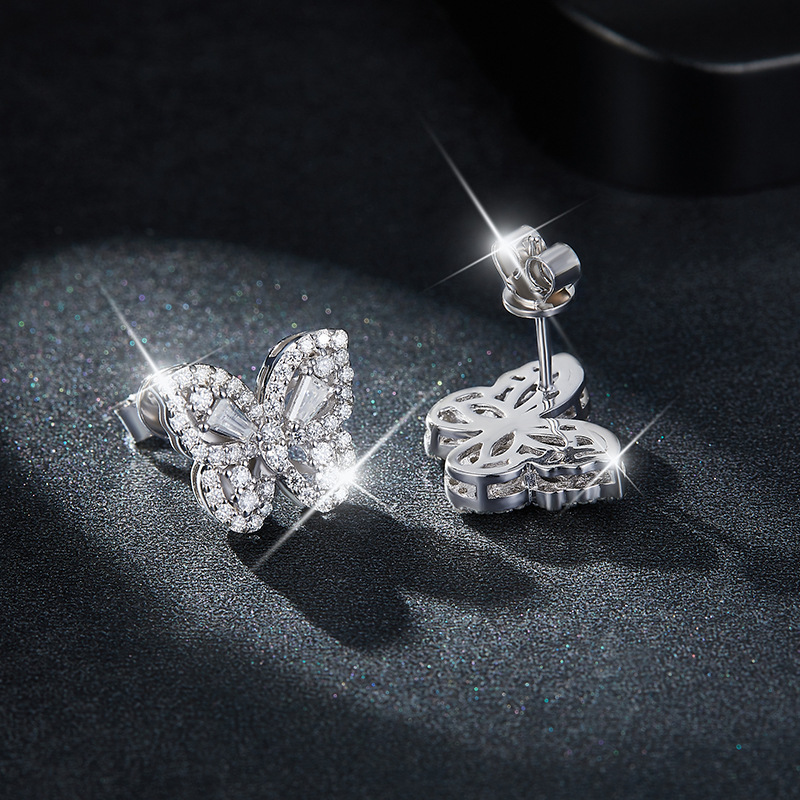 Dazzling Butterfly Moissanite Diamond Sterling Silver Stud Earrings