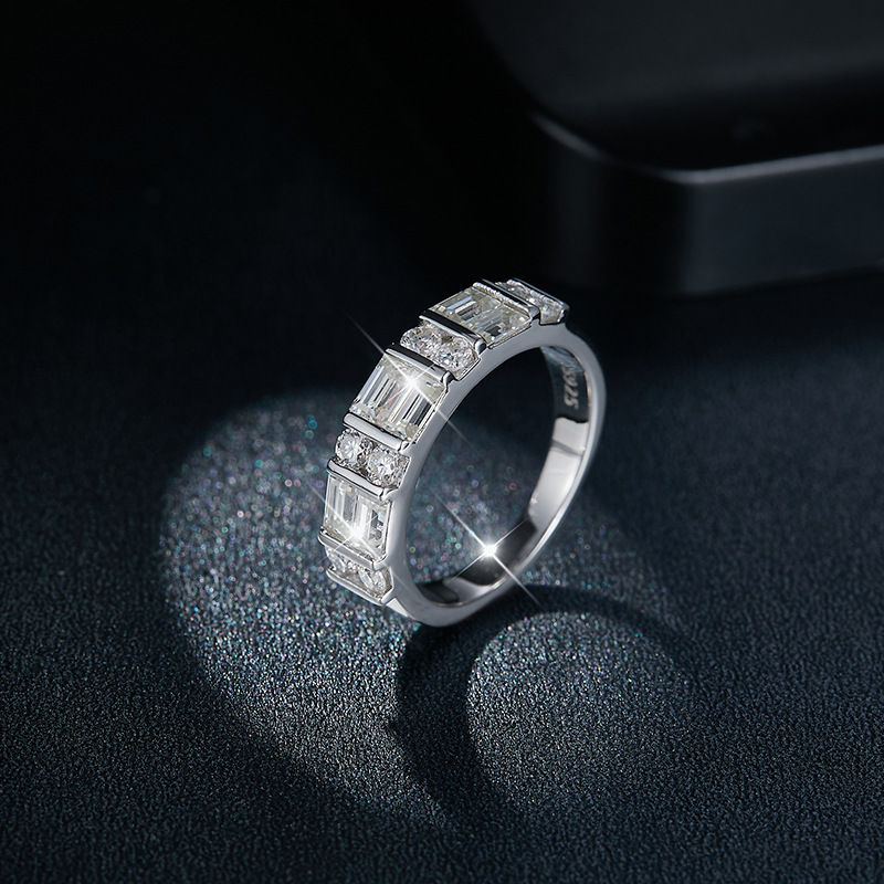Brilliant Sterling Silver Moissanite Diamond Wedding Band Ring