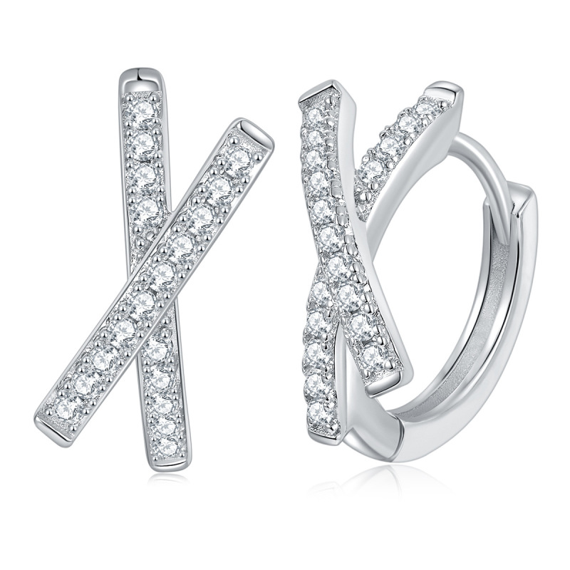 Chic Crossing X Moissanite Diamond Sterling Silver Hoop Earrings