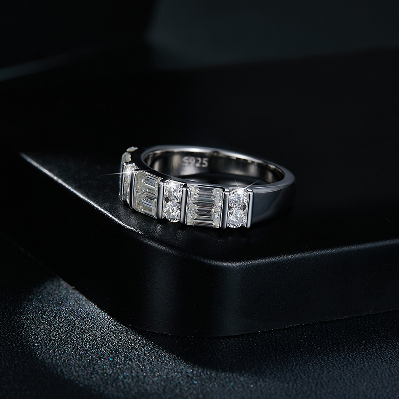 Brilliant Sterling Silver Moissanite Diamond Wedding Band Ring