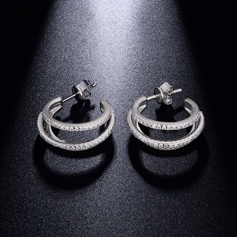 Unique Claw Moissanite Diamond Sterling Silver Hoop Earrings