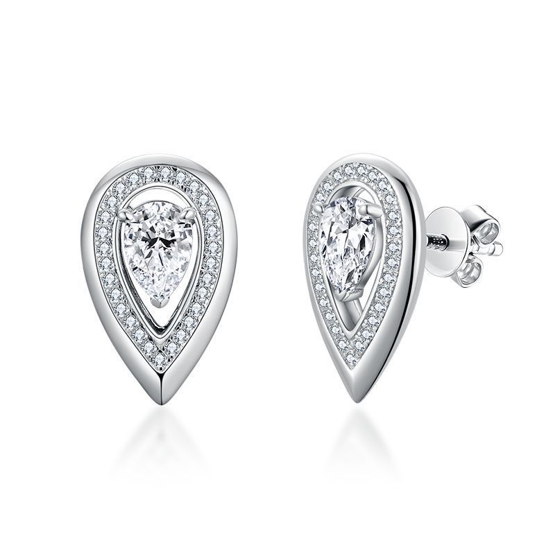Fiery Teardrop Cut Moissanite Diamond Sterling Silver Stud Earrings