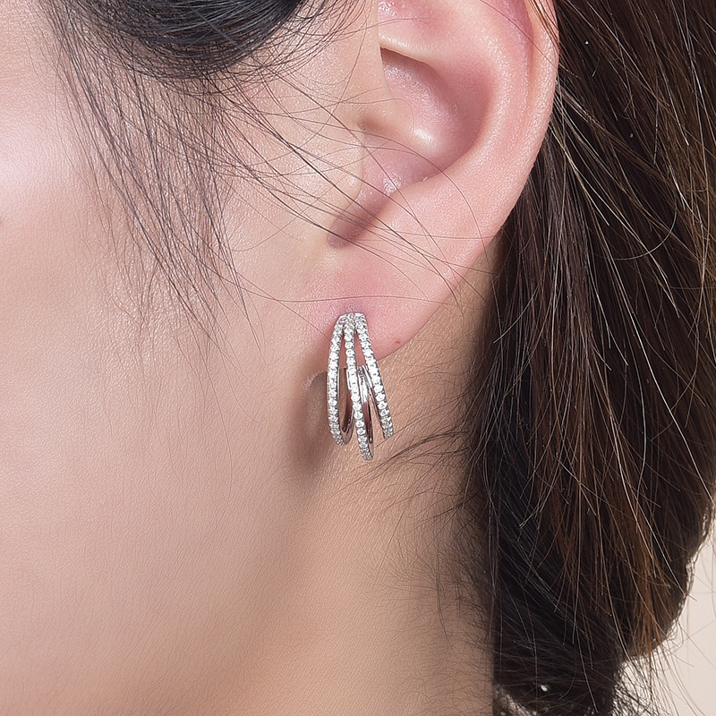 Unique Claw Moissanite Diamond Sterling Silver Hoop Earrings