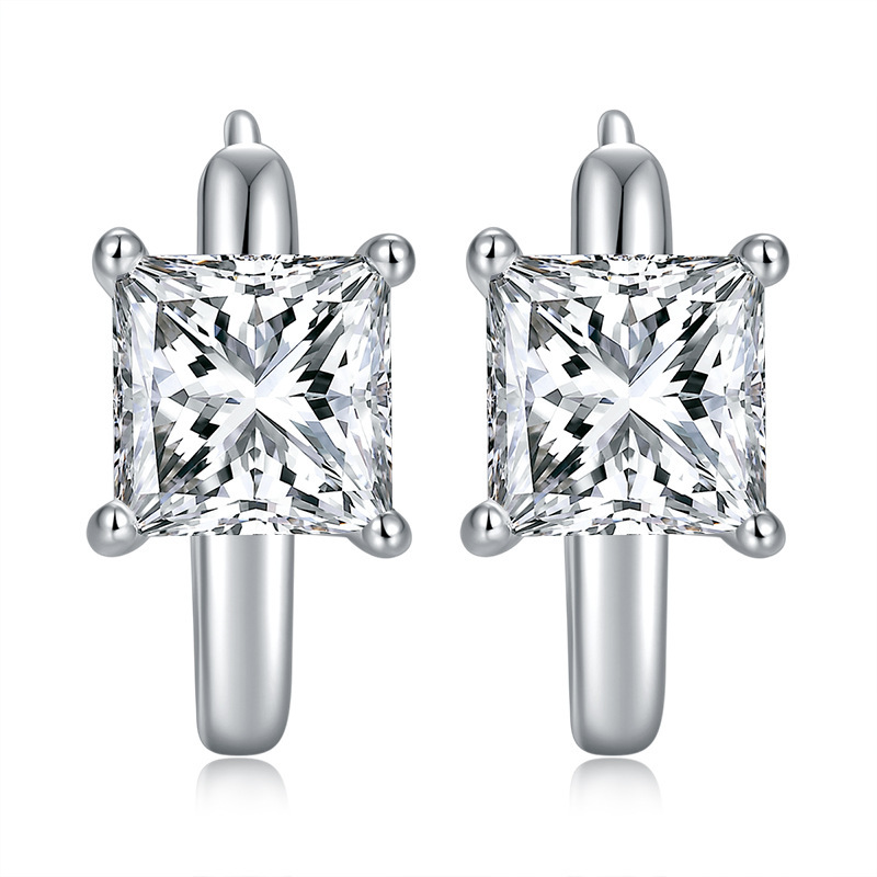 Chic Princess Cut Moissanite Diamond Sterling Silver Hoop Earrings