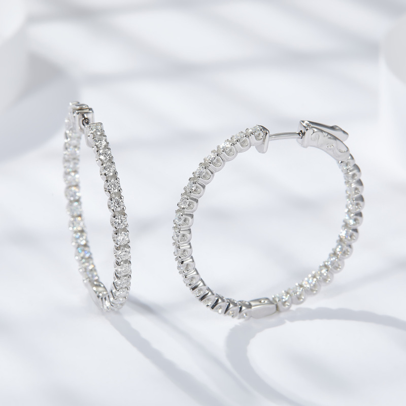 Stylish Moissanite Diamond Sterling Silver Hoop Earrings