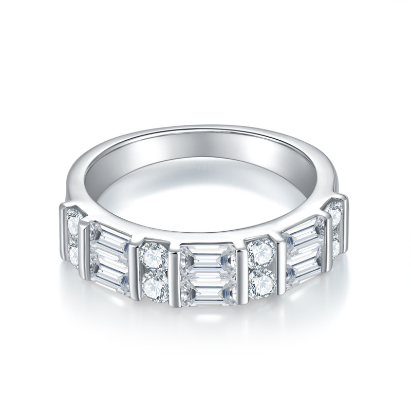 Brilliant Sterling Silver Moissanite Diamond Wedding Band Ring