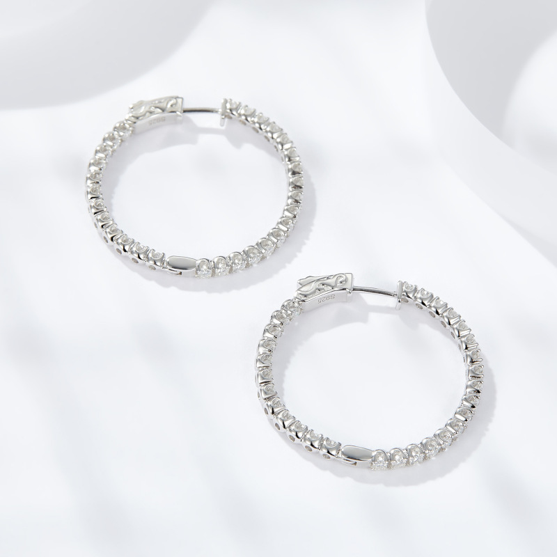 Stylish Moissanite Diamond Sterling Silver Hoop Earrings
