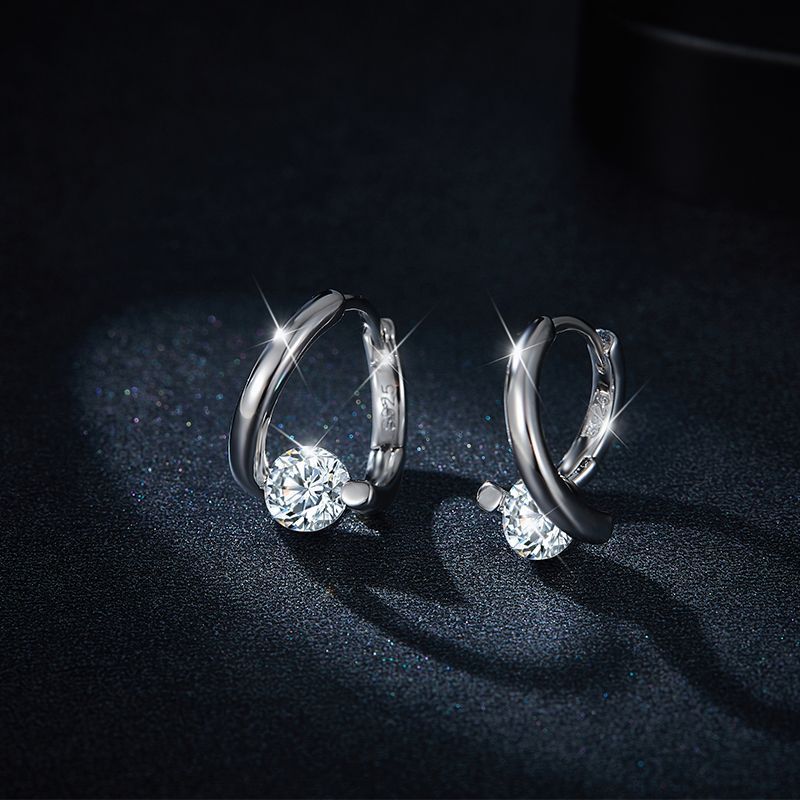 Minimalist Moissanite Diamond Sterling Silver Hoop Earrings