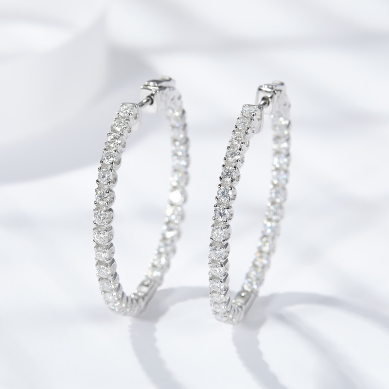 Stylish Moissanite Diamond Sterling Silver Hoop Earrings