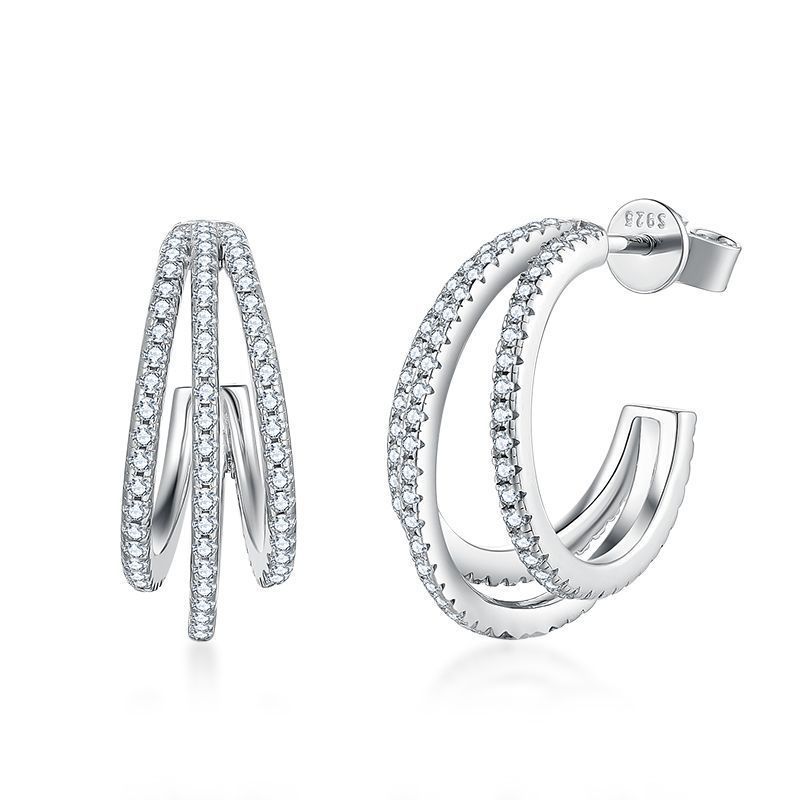 Unique Claw Moissanite Diamond Sterling Silver Hoop Earrings