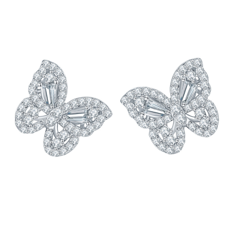 Dazzling Butterfly Moissanite Diamond Sterling Silver Stud Earrings