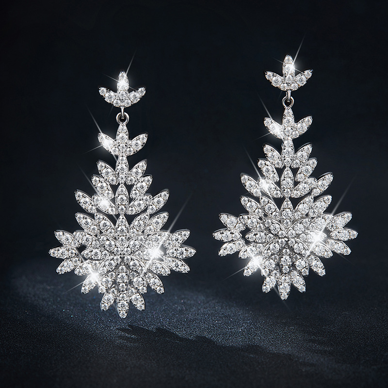 Luxurious Leaves Moissanite Diamond Sterling Silver Drop Earrings