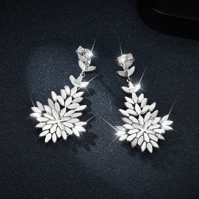 Luxurious Leaves Moissanite Diamond Sterling Silver Drop Earrings