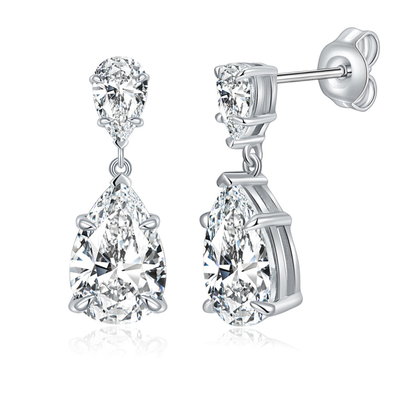 Luxurious Teardrop Moissanite Diamond Sterling Silver Drop Earrings