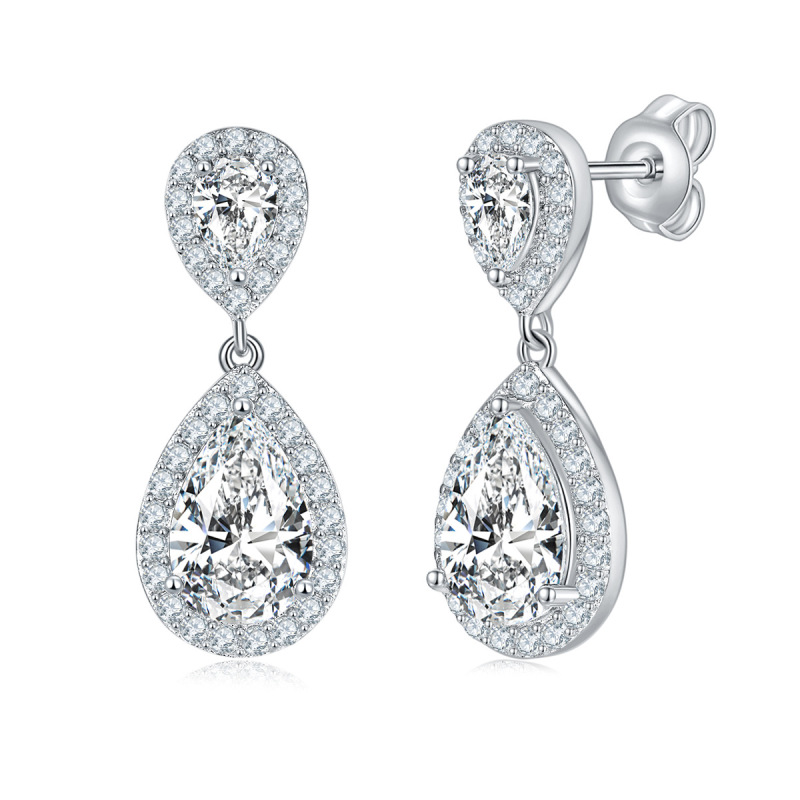 Luxurious Teardrop Moissanite Diamond Sterling Silver Drop Earrings