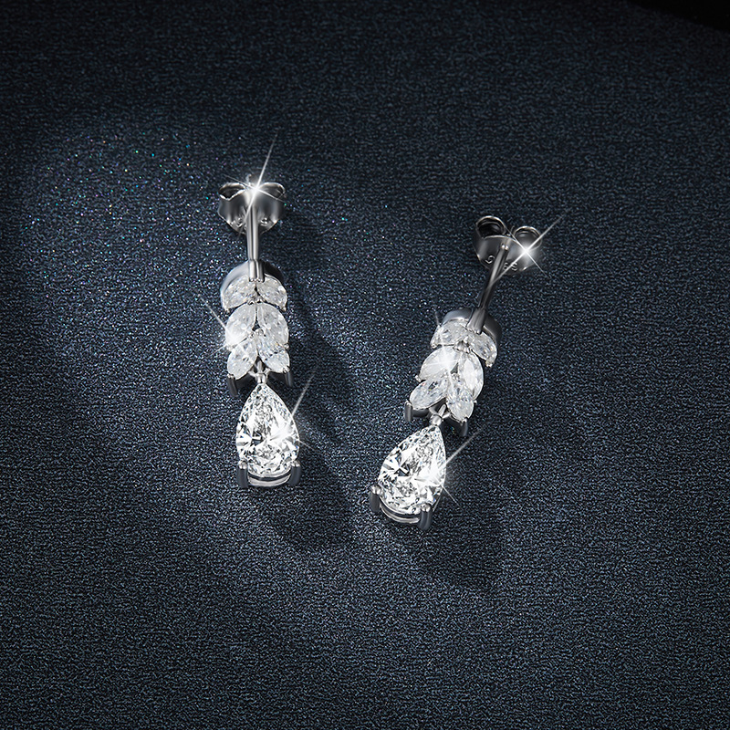 Luxurious Moissanite Diamond Sterling Silver Drop Earrings