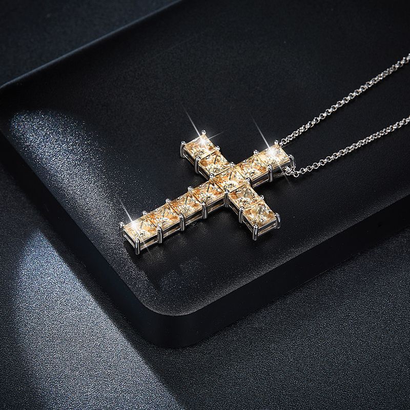 Keeponsale Princess Cut Moissanite Diamond Cross Sterling Silver Necklace