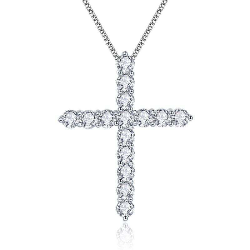 Keeponsale Cross Moissanite Diamond Sterling Silver Necklace