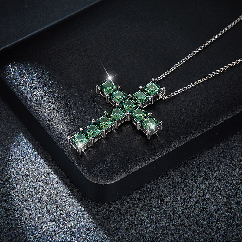 Keeponsale Princess Cut Moissanite Diamond Cross Sterling Silver Necklace
