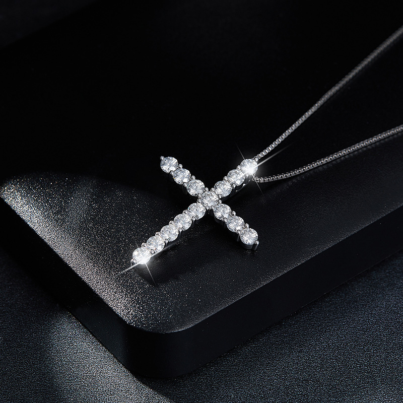 Keeponsale Cross Moissanite Diamond Sterling Silver Necklace