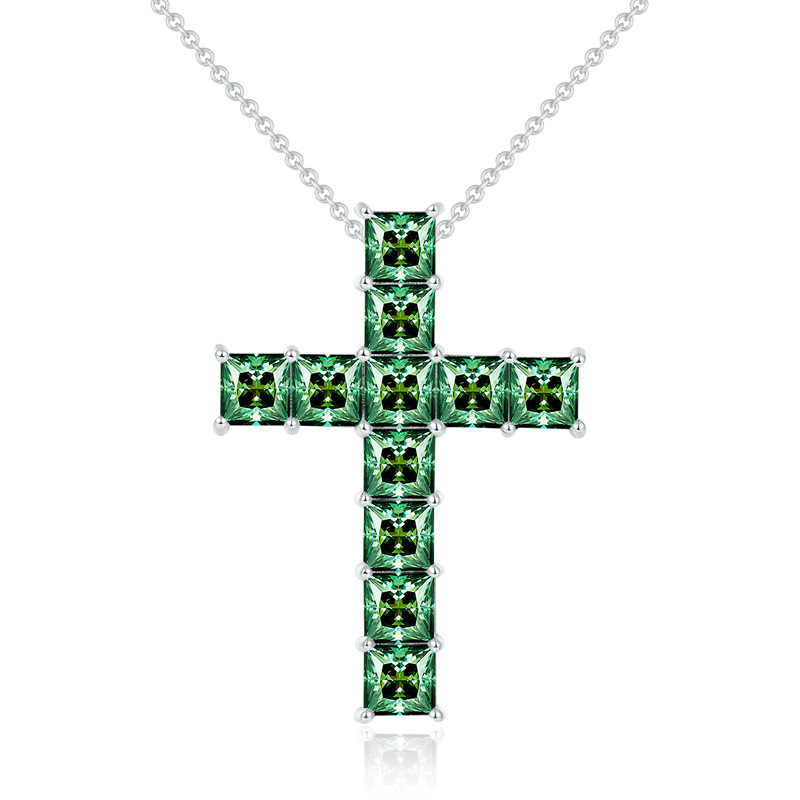 Keeponsale Princess Cut Moissanite Diamond Cross Sterling Silver Necklace