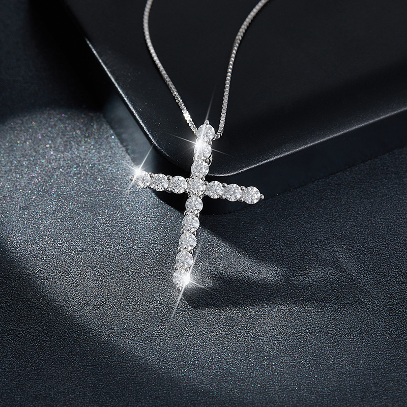 Keeponsale Cross Moissanite Diamond Sterling Silver Necklace