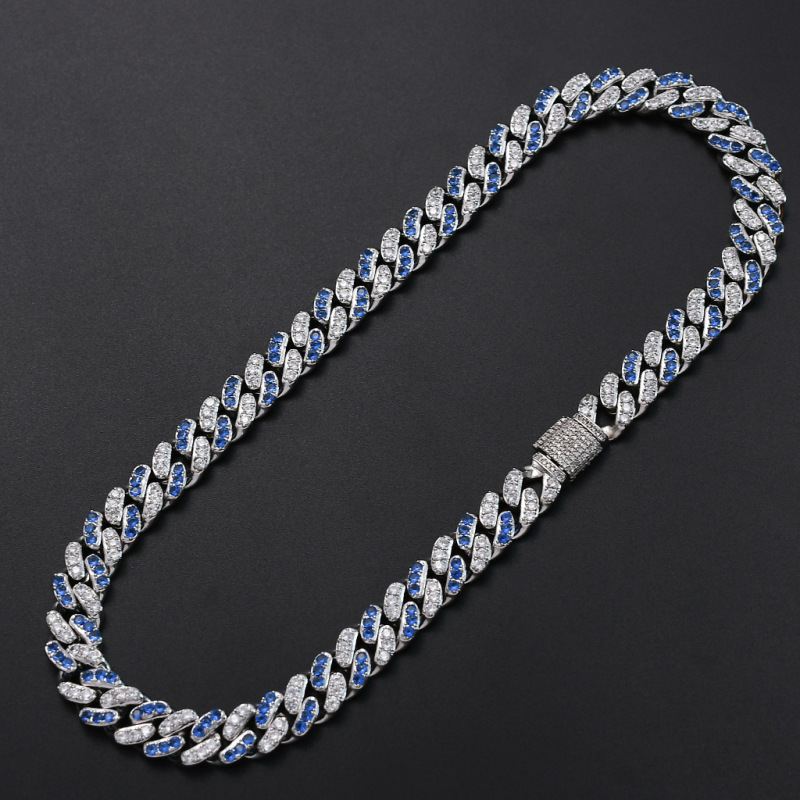 Keeponsale 12mm Miami Iced Out Cuban Chain Blue&White