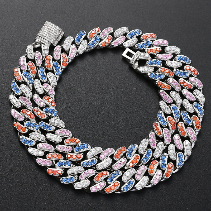 Keeponsale 12mm Multicolor Miami Iced Out Cuban Chain