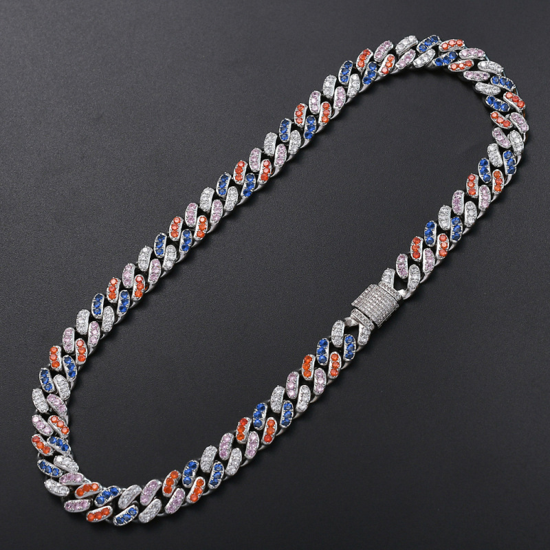 Keeponsale 12mm Multicolor Miami Iced Out Cuban Chain