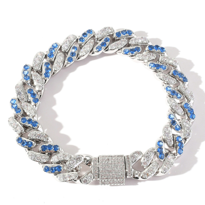 Keeponsale 12mm Miami Iced Out Cuban Bracelet Blue&White