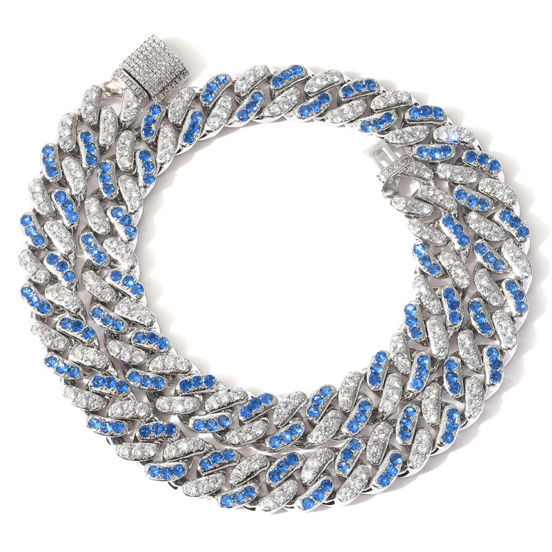 Keeponsale 12mm Miami Iced Out Cuban Chain Blue&White