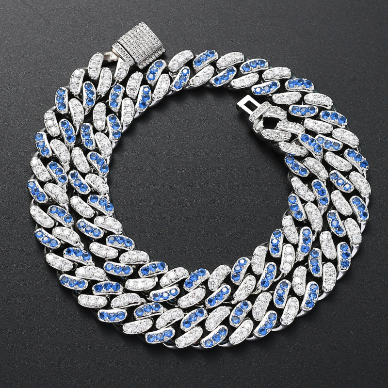 Keeponsale 12mm Miami Iced Out Cuban Chain Blue&White