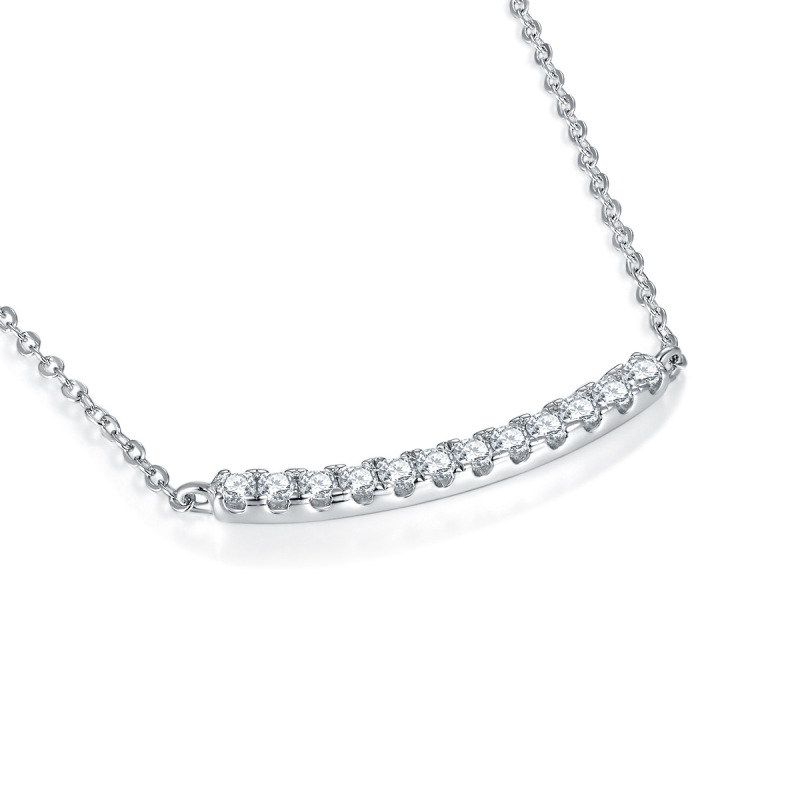 Keeponsale Moissanite Diamond Sterling Silver Sleek Curved Bar Necklace