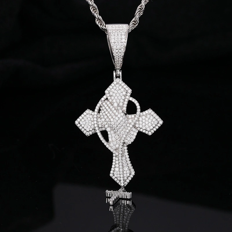 Keeponsale Double Cross Moissanite Diamond Sterling Silvver Necklace