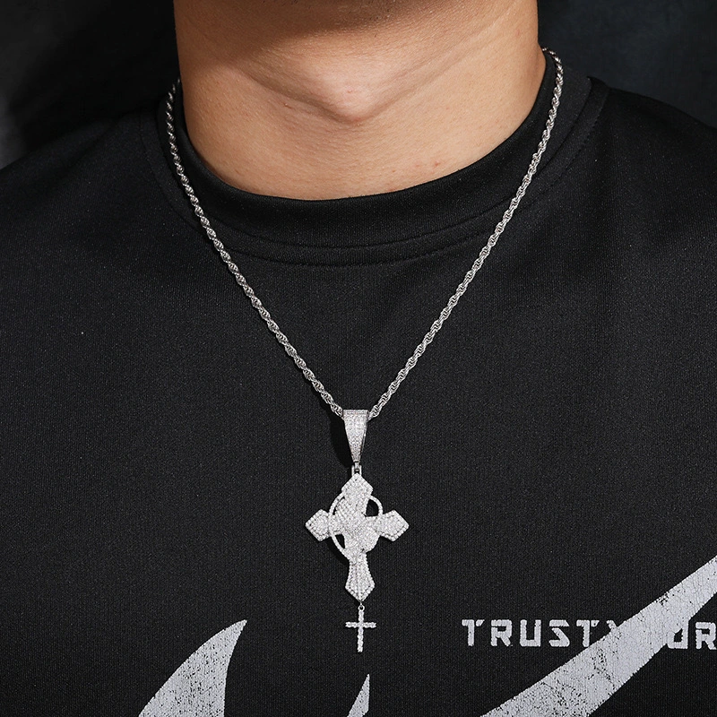 Keeponsale Double Cross Moissanite Diamond Sterling Silvver Necklace